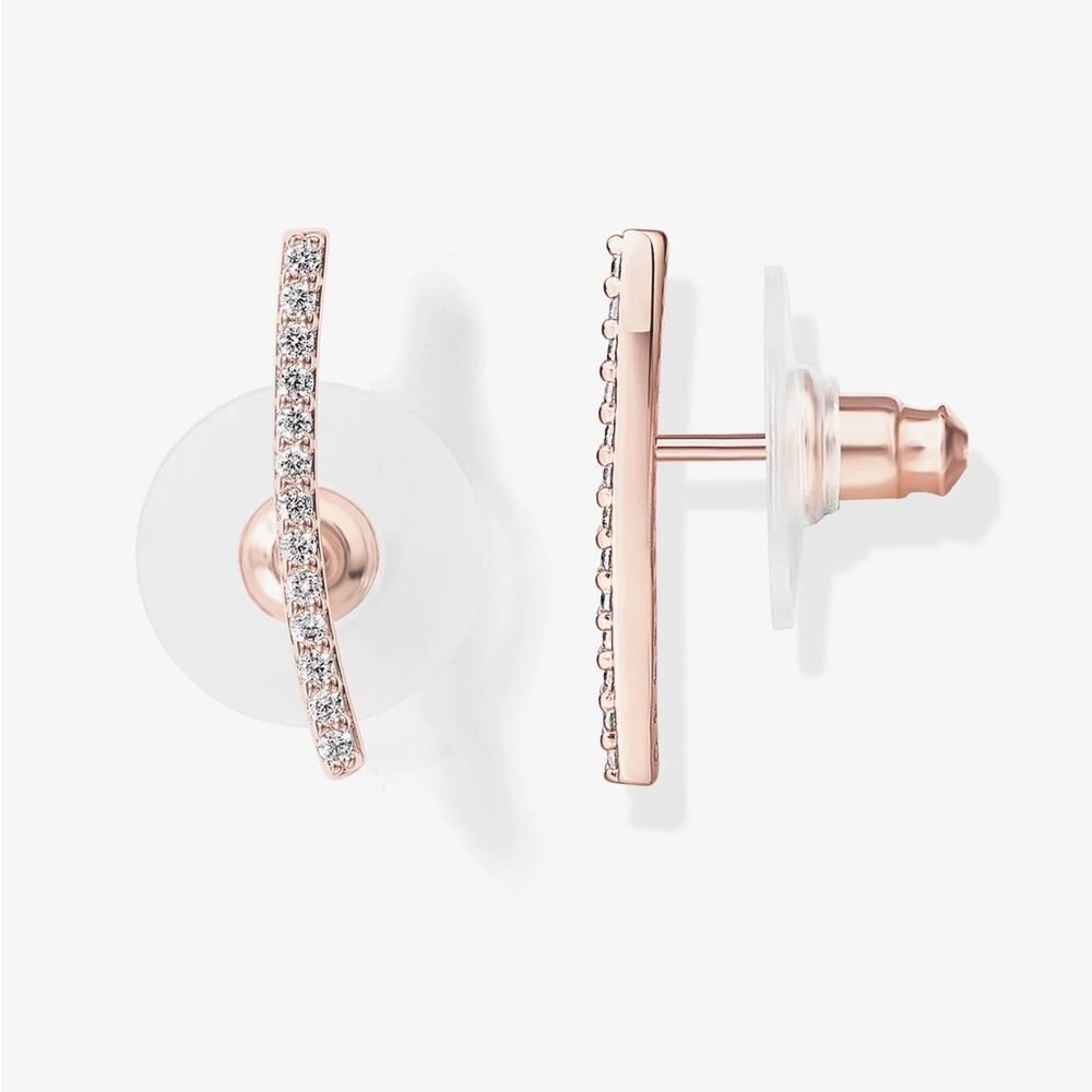 Rose Gold Toned Rhinestone Crawler Earrings - Picture 3 of 5